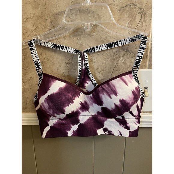 PINK Racerback Purple/White Sports Bra Size Small‎ (A36) - Picture 1 of 3